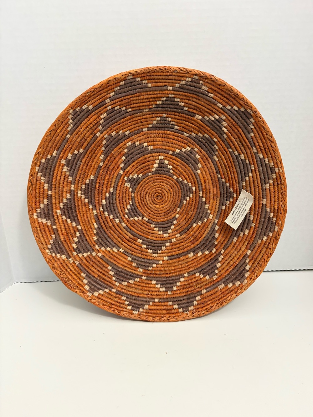 Handwoven Pakistani Date Palm Coil Wall Basket 13" Boho Decor